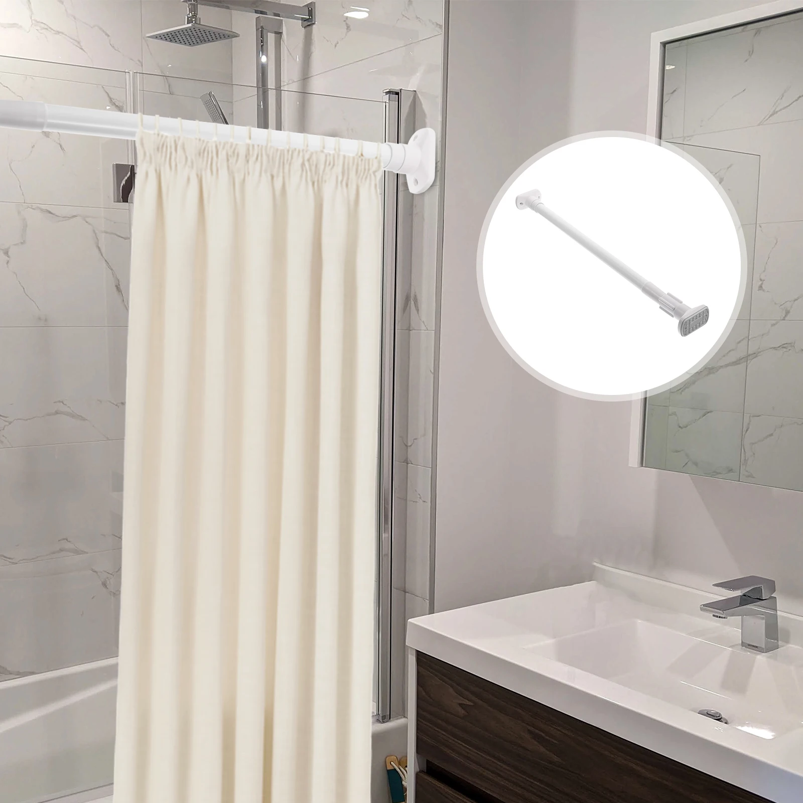 

Multipurpose Stainless Steel Telescopic Pole Adjustable Shower Curtain Rod Clothes Rail Wardrobe Closet Rod Punch-Free