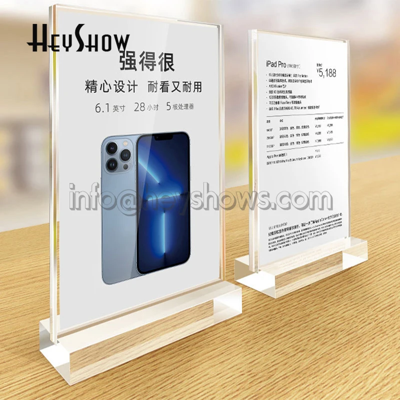 Desktop A4 A5 Acrylic Price Tag Holder Desk Sign Frame Table Tag Display Paper Card Label Holders