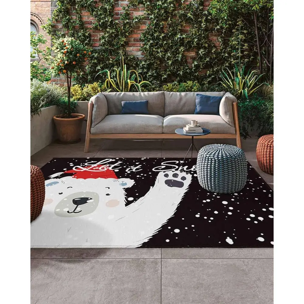 

Рождественский ковер с белым медведем 5x8 футов и шляпой Санта-Клауса — уличный ковер для патио для зимнего декора на террасе, заднего двора и крыльца