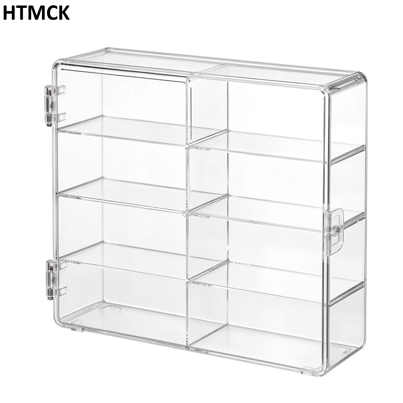 HTMCK Clear Acrylic Storage Box with Hinged Lid, Multi Compartment Desktop Organizer for Makeup Jewelry Stationery