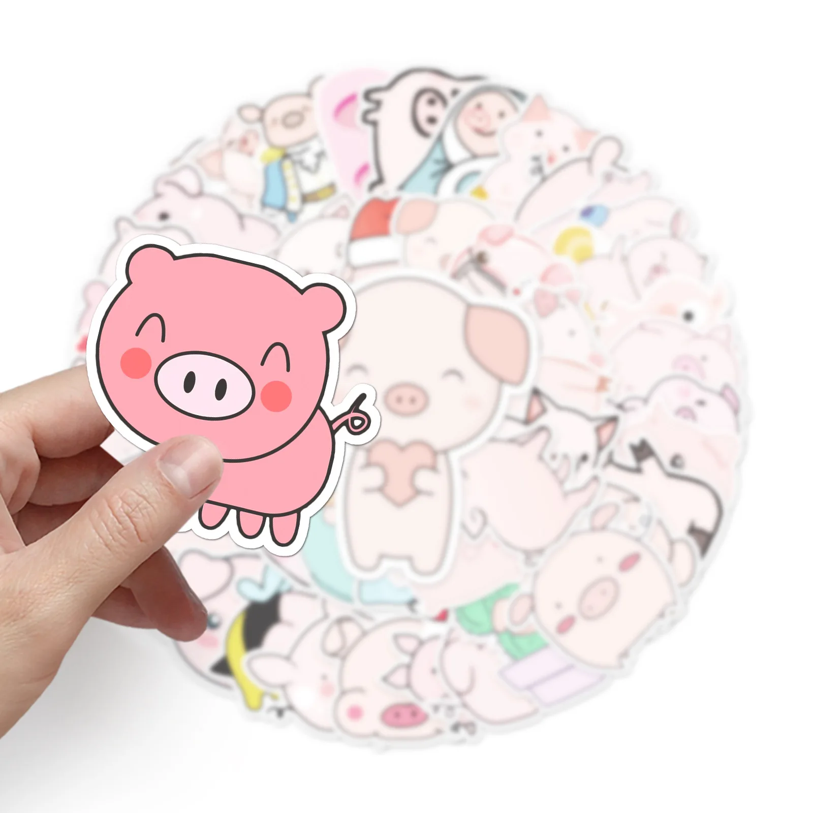 10/30/50PCS New Trendy Cartoon Pink Cute Pig Graffiti Helmet Water Cup DIY Waterproof PVC Children\'s Toy Reward Sticker Wholesal