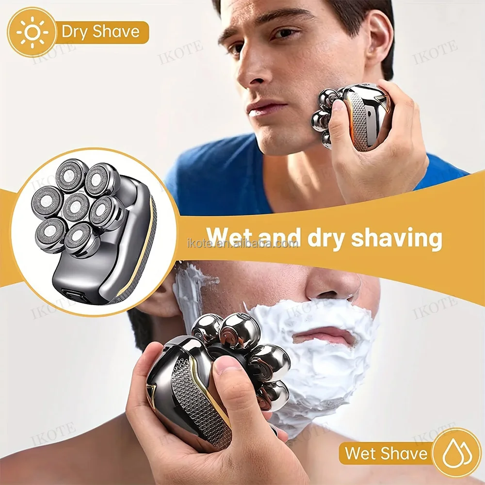 New Seven Blade Intelligent Head Shaver for Bald Men 6-in-1 Cordless Washable Power Trimmer for Men Home RV Travel Grooming Set