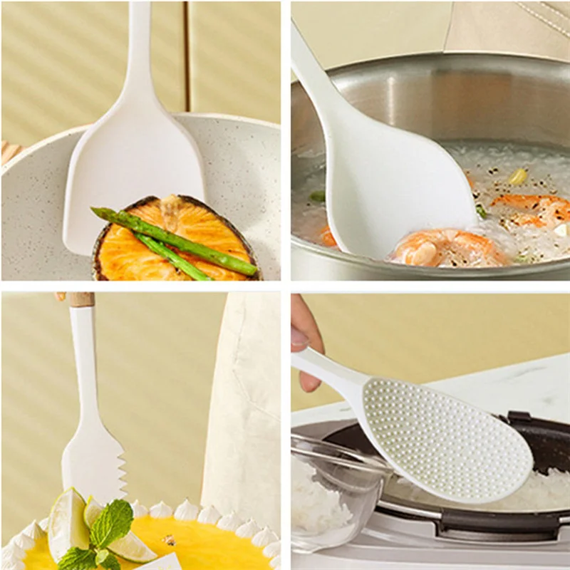 Non-stick Silicone Cooking Utensils Set  Kitchenware Wooden Handle Spatula Spoon Turner Soup Ladle Whisk Cookware  Kitchen Tools