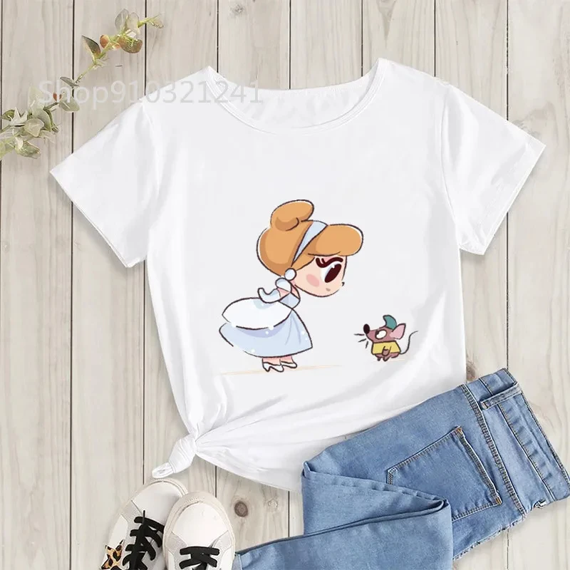 Cartoon Cinderella T-shirt Women Kawaii Princess Printed Graphic Summer Cozy T-shirt Fashion Female Short Sleeve T-shirt Tops