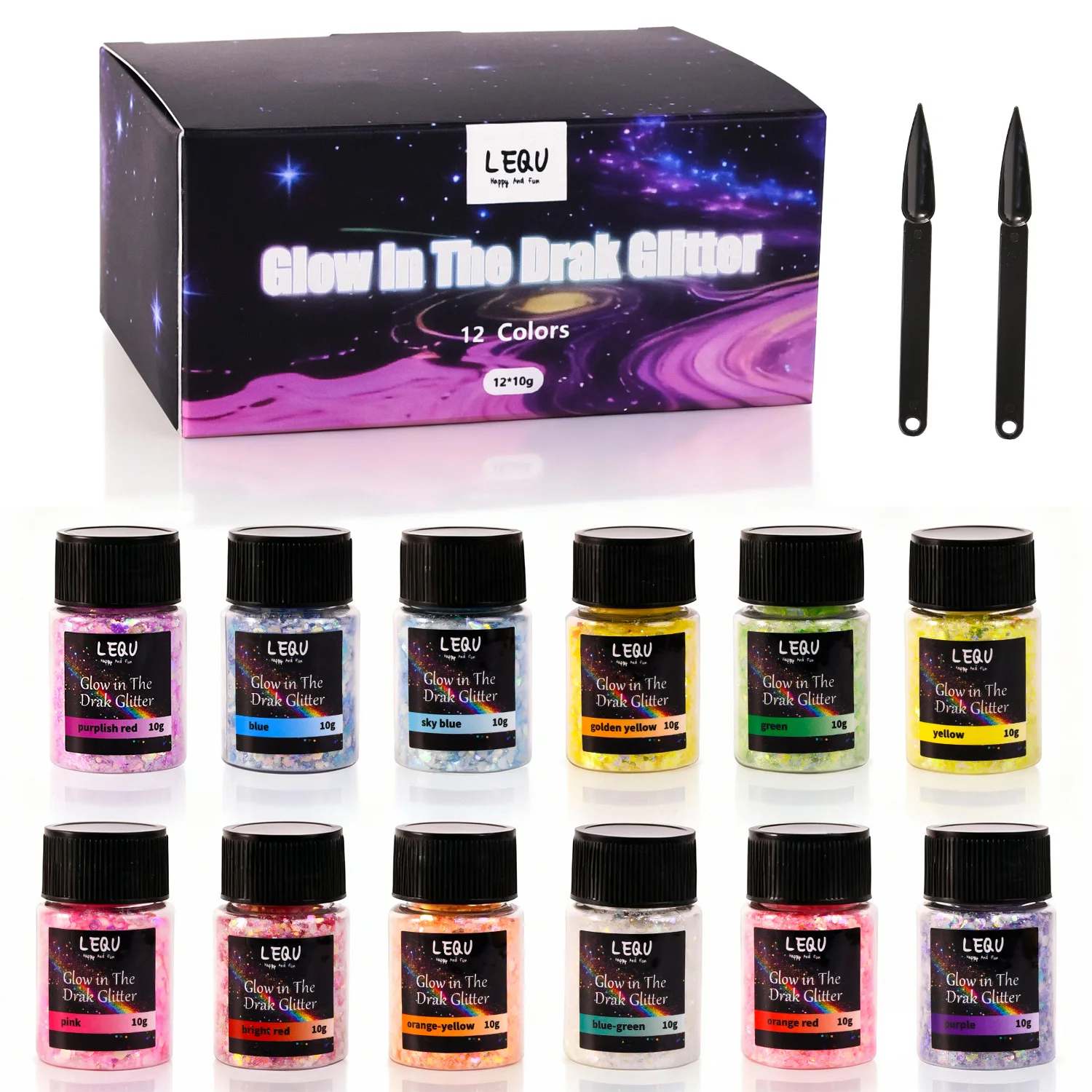 LEQU Leuchtender Grobglitter, DIY Harz-Zubehör, 12-Farben Schillernder Glitter, Ideal für Harz-Kunsthandwerk, Tassen und Halloween-Dekoration