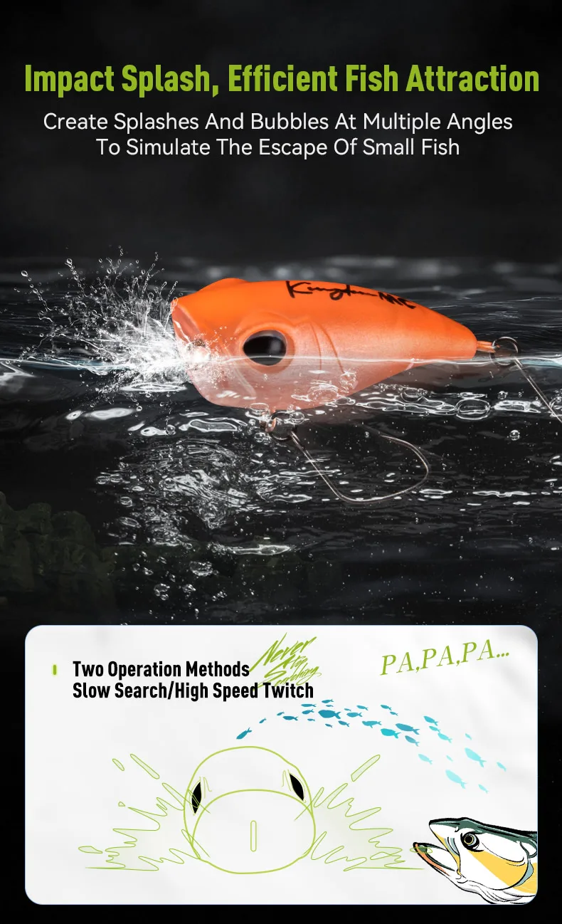 Kingdom Micro Popper Angelköder, 1,5 g, 27 mm, 2,2 g, 34 mm, künstlicher schwimmender Kurbelköder, Topwater-Hartwobbler zum Angeln auf Barschforellen – Detail 5