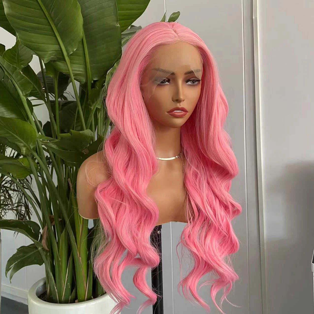 الوردي الدانتيل شعر مستعار أمامي للنساء 13x4 طويل الجسم موجة الباروكات للنساء غلويليس الشعر الاصطناعية الاستخدام اليومي تأثيري حلي شعر مستعار للحفلات #2