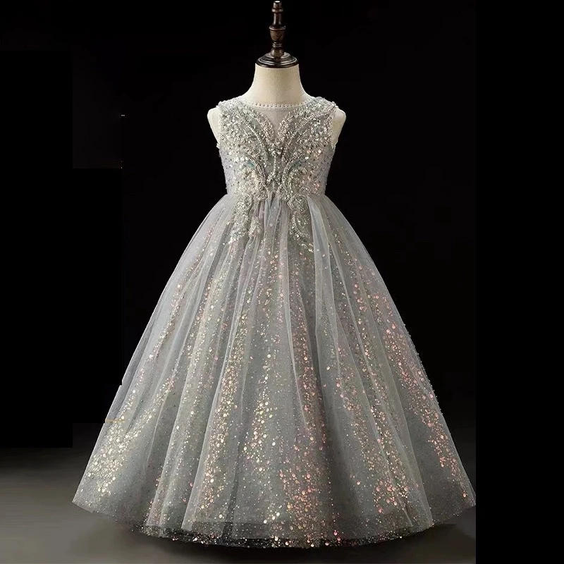 New Sequined Dress for Girls for Runway Shows, Birthday Parties, Flower Girl Performances, and High-End Princess Events