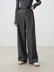 ZIQIAO【2 Color 2 Length】Women Full Length Black Straight Trousers Thicken Winter Grey Women Cropped Pant 24ZQ94159+24ZQ94158