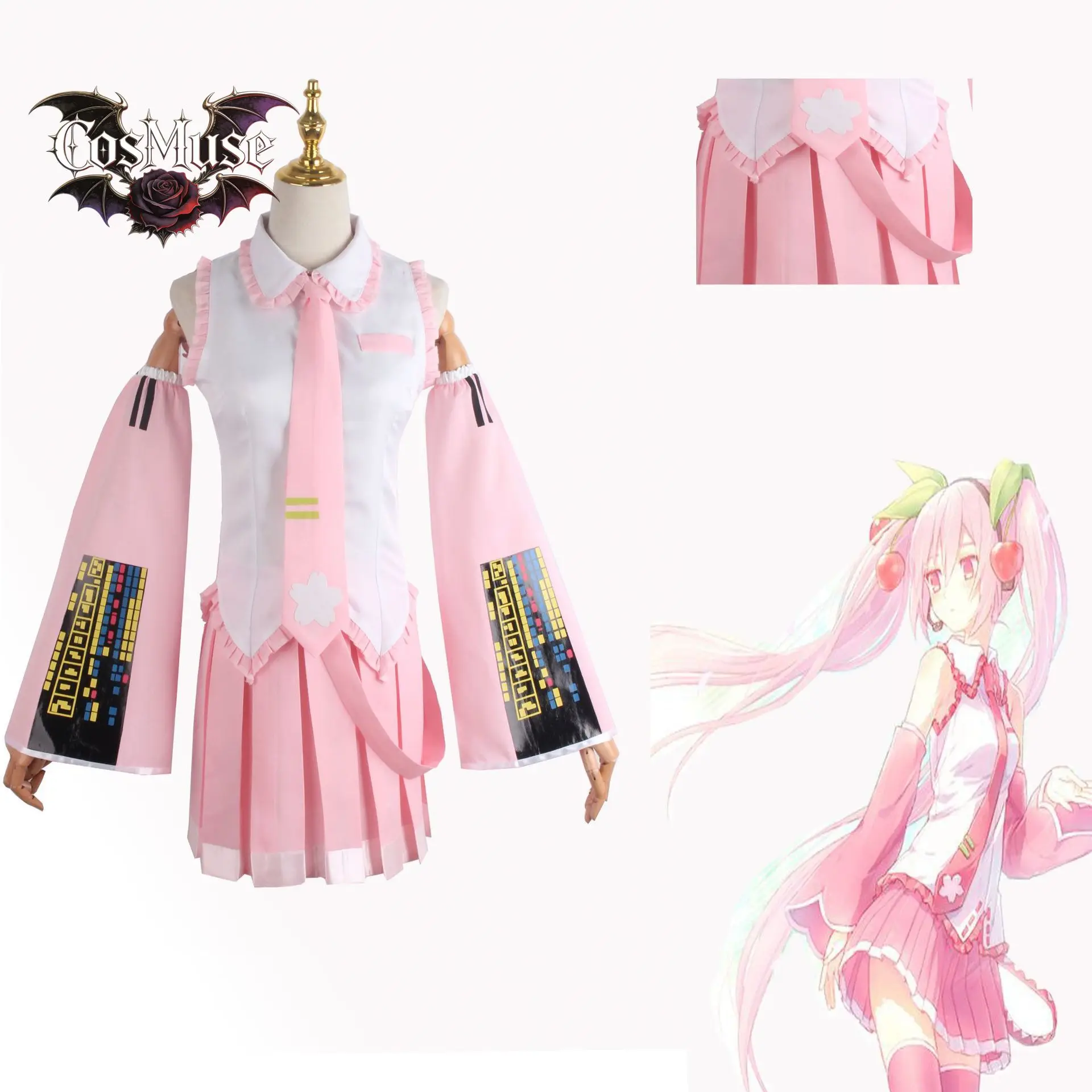 Pink Miku Cosplay Full Costume Cherry Blossom JK Suit Skirt Anime Performance Spring Sakura Cosplay Outfit for Women