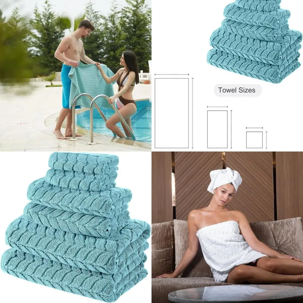 

Luxury Plush Jacquard Turkish Bath Towel Set, Soft & Quick Drying, Aqua Green, 6 Pieces