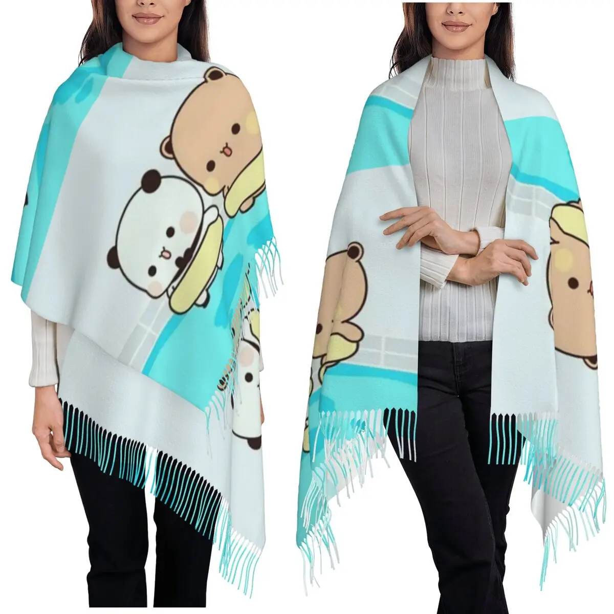 

Cartoon Bubu Dudu Panda Bear Scarf Tassel Scarves for Women Soft Warm Shawls and Wraps Long Fall Winter Shawl Wrap