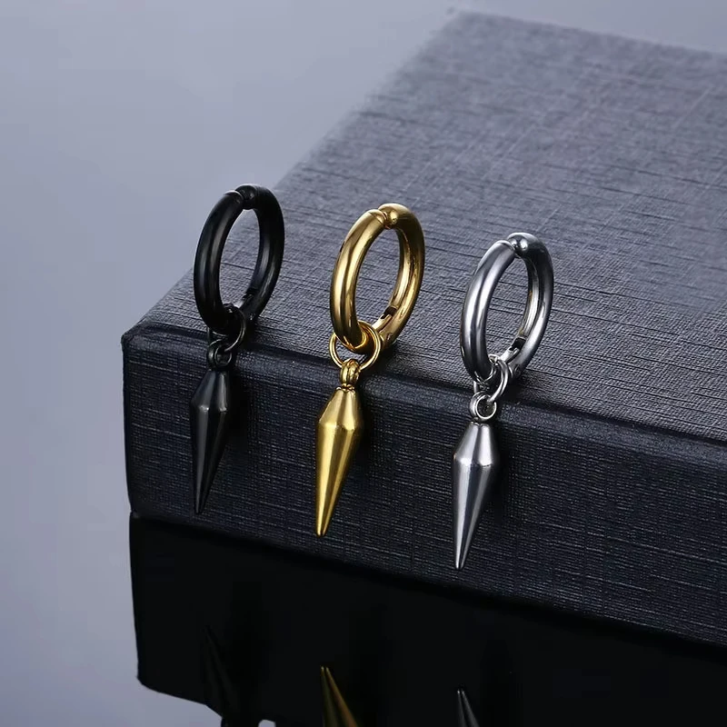 الهيب هوب فاسق أقراط الفولاذ المقاوم للصدأ مخروطية الشكل أنيقة هندسية بسيطة المسامير مثقوب أقراط للرجال والنساء والمجوهرات الطرف