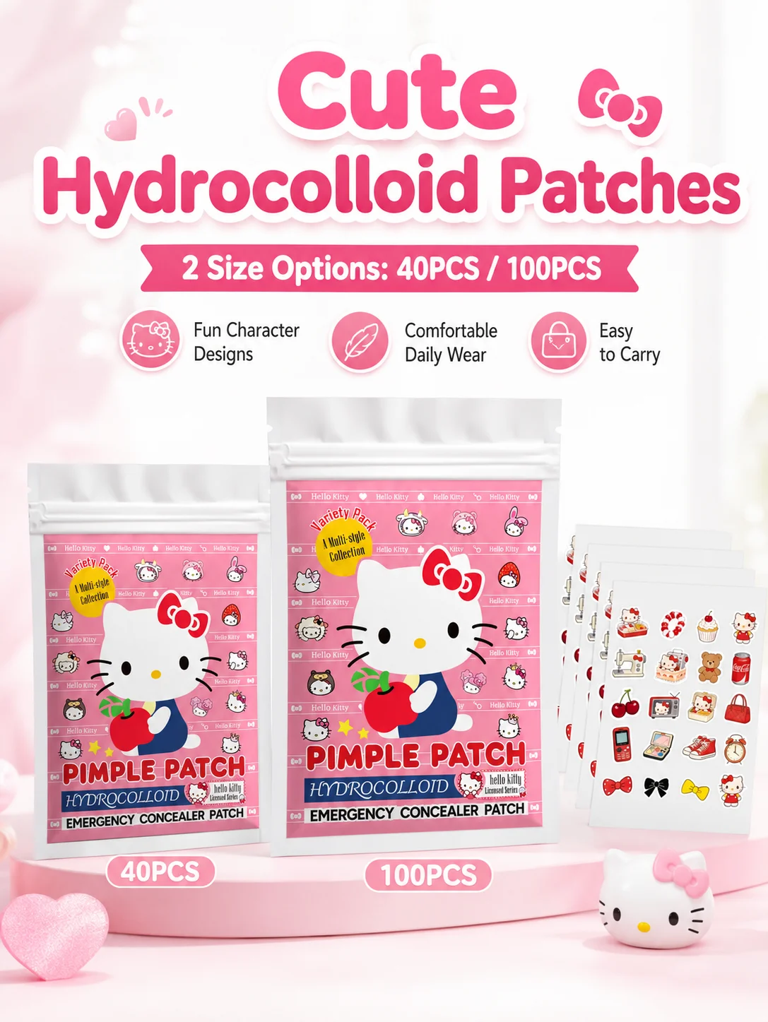 Patchs anti-boutons Sanrio, adhésifs invisibles pour l'acné, autocollants hydrocolloïdes pour le soin du visage