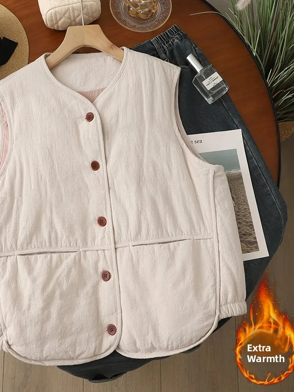 سترة نسائية من مزيج القطن والكتان سترة دافئة ملابس خارجية فضفاضة تناسب طبقات غير رسمية Sle شتاء 2025 Faion Trend #4