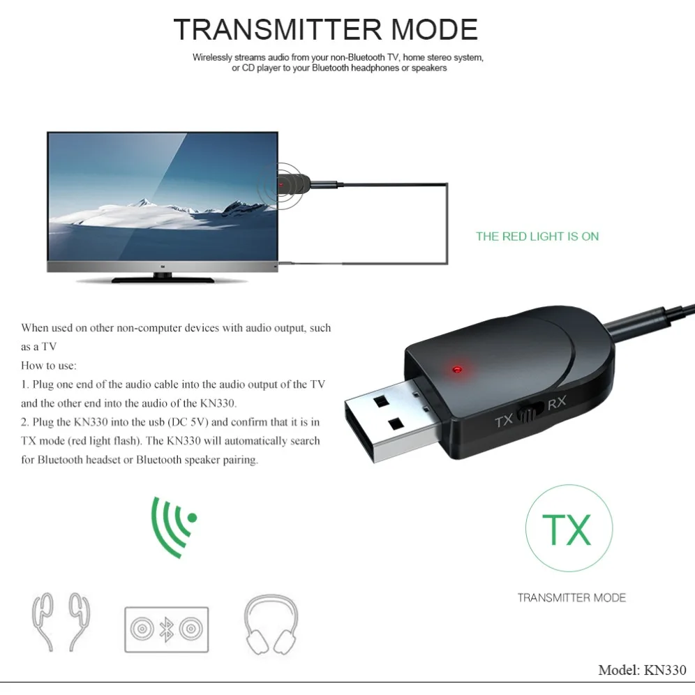 USB Bluetooth Adapter 2 in 1 USB Bluetooth 5.0 Transmitter Receiver for PC Laptop Wireless Speaker Audio Receiver Transmitter