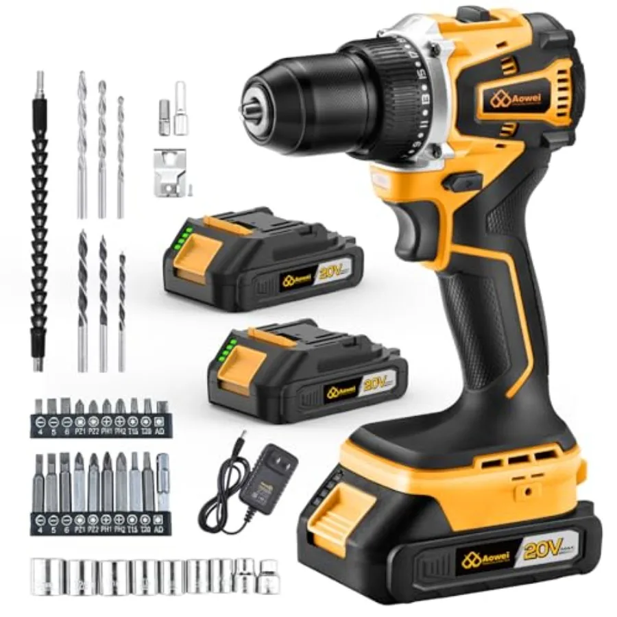 

Cordless Drill Set for DIY and professional use lithium-ion 20V black 40N torque with 20+1 clutch settings 3/8-inch keyless chu