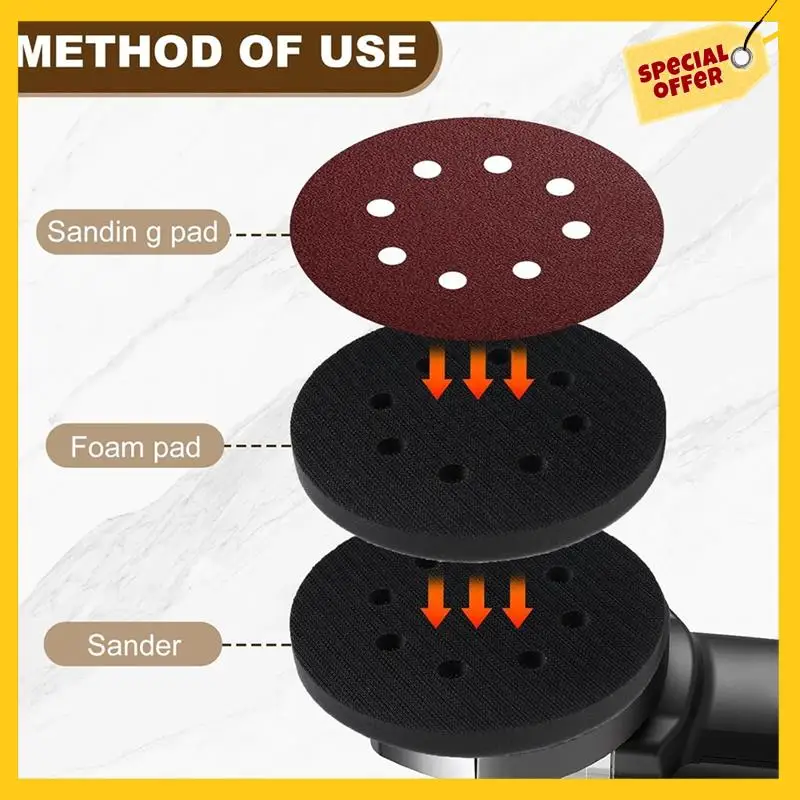 5 Inch 8 Holes Soft Density Interface Pads Hook And Loop Sponge Cushion Buffer Round Backing Pad Foam Sanding Pads 4Pack