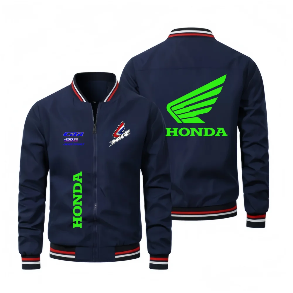 

Honda Wing Graphic Bomber Jacket Men Full Zipper Stand Collar Moto Racing Windproof Casual Street Coat Autumn Daily Outerwear