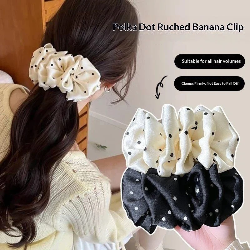 2 Stück gepunktete, plissierte Bananenklammern, niedliche Haarspangen im koreanischen Stil, Pferdeschwanzhalter, vertikale Klammer für Damen – Detail 1