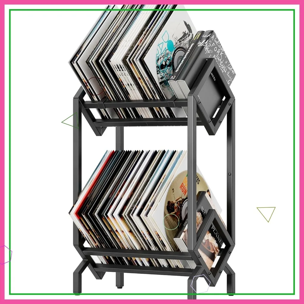 

Compact Vinyl Record Storage Rack with Shelf Display for Albums, Books, Magazines - Matte Black