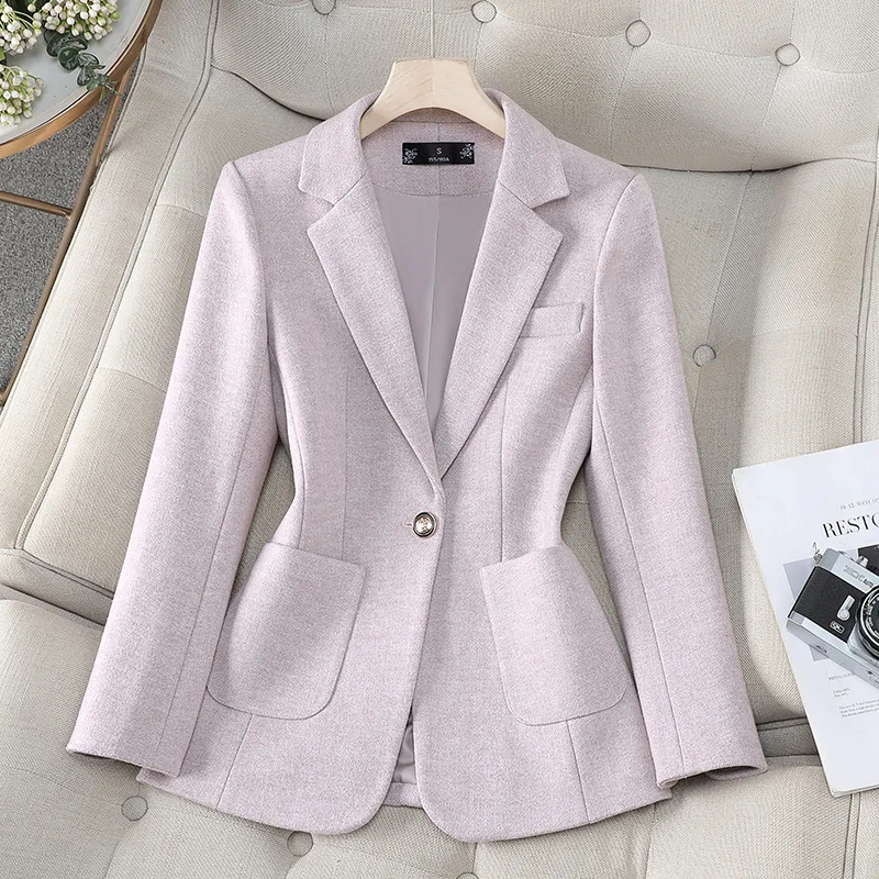 

Elegant Women Woolen Blazer Coat Long Sleeve Female Coats 2025 Autumn Winter Fashion Loose Office Lady Outwear Female Wool Tops