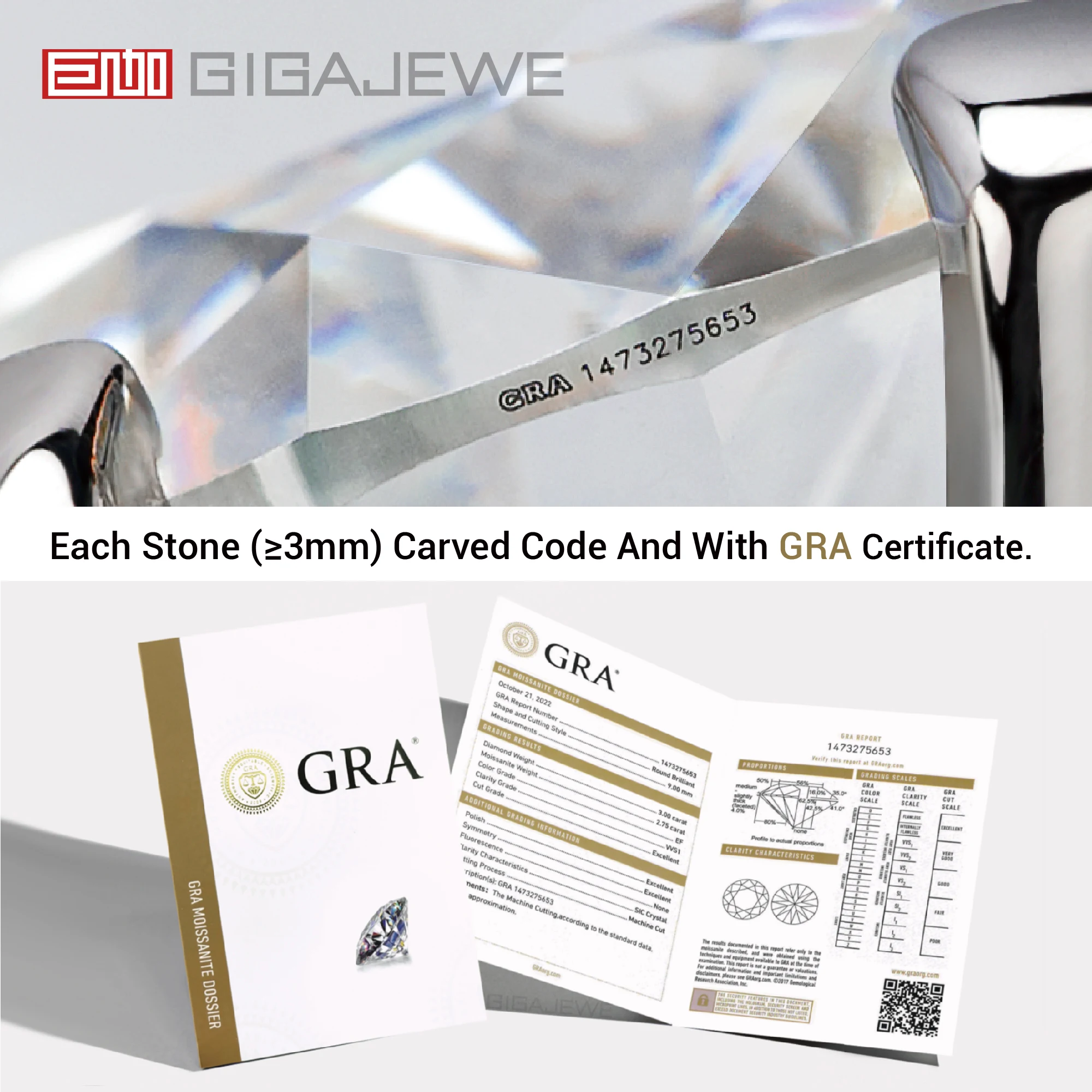 GIGAJEWE Moissanite New 0.1/0.3ct  NovaColor VVS1 Round Cut Diamond Test Passed 18K Gold Plated 925 Silver Chain Ring Girl Gift