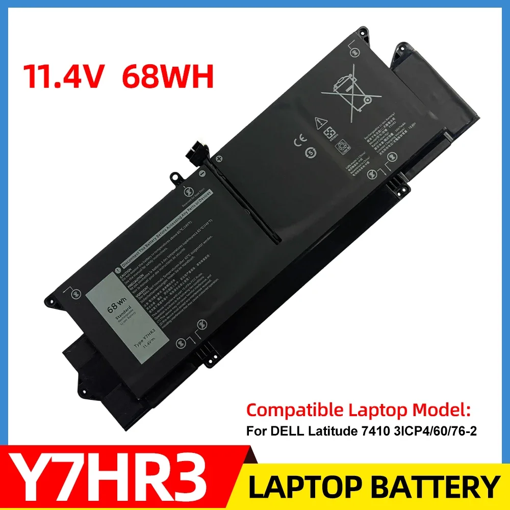 

New Y7HR3 11.4V 68Wh 5666mAh Laptop Battery WY9MP XMV7T For Dell Latitude 7410 Notebook Batteries