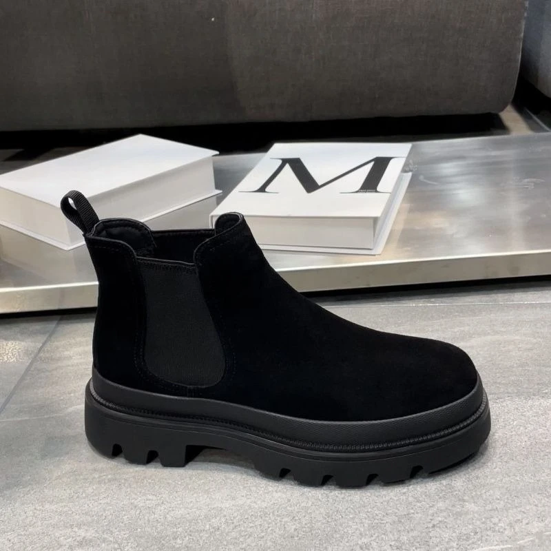 Men's Suede Chelsea Work Boots Slip on High Top Casual Shoes Autumn Winter 2026 Fashion Ankle Booties