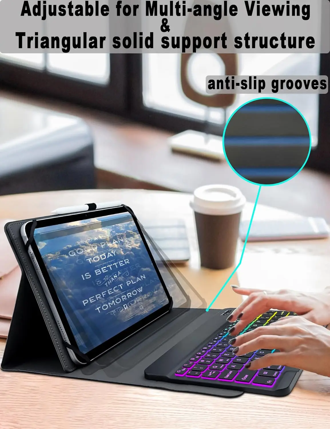 Universal Tablet Bluetooth Keyboard Case for 9.7 10.1 10.2 10.4 10.5 10.9 11 inch Tablet with 7 Color Rainbow Backlit Keyboard