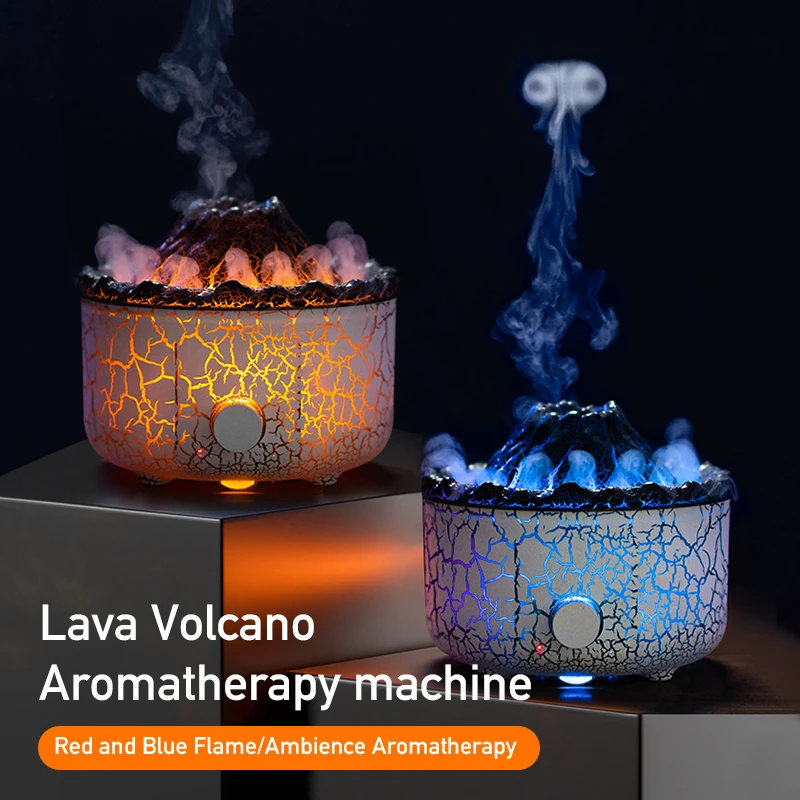 Volcanic Flame Aroma Diffuser Essential Oil Jellyfish Air Humidifier with Cute Smoke Ring Night Light Lamp Fragrance 560ML 360ML