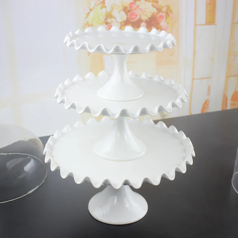 Ceramic 8-inch tall wavy edge cake tray, afternoon tea snack plate dessert table wedding props