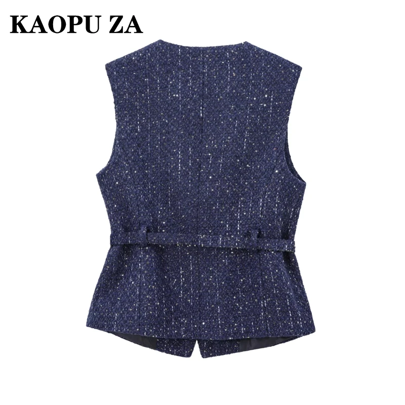 KAOPU ZA 2024 New Woman's Autumn Casual Gilet Coat Female Fashion O-Collar Waistcoat Vest Jacket Sleeveless Single-breasted Top