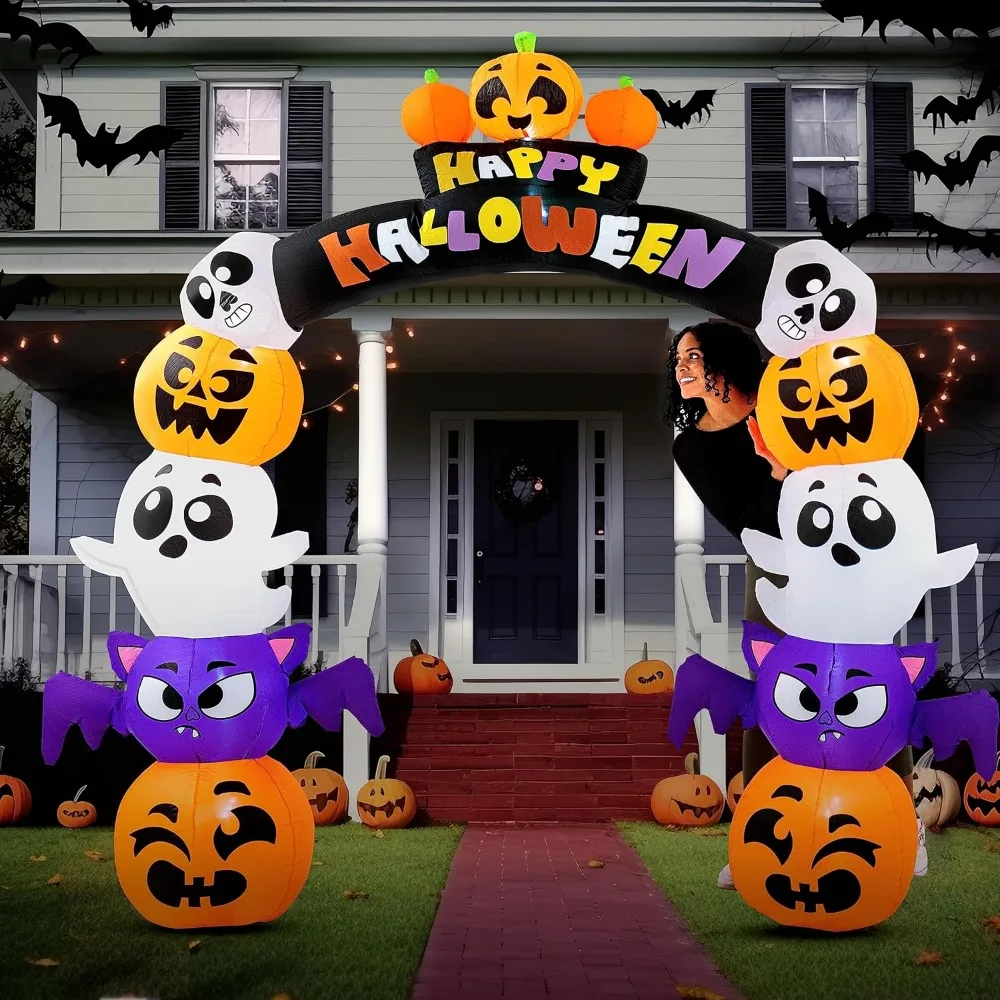 

8 FT Cute Halloween Inflatables Pumpkin Archway Outdoor Decoration, Archway Halloween Blow Up for Yard with Build-in LED Lights