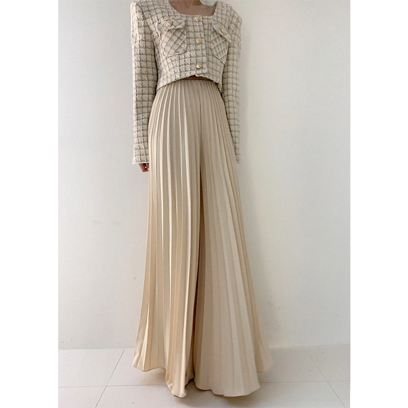 Pantaloni a gamba larga pieghettati all'inizio della primavera Coreano Sle Regular Fit Medio Softn Esclusivo online Autunno Inverno Faion da donna