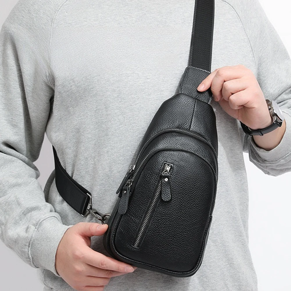Leather Sling Bag for Men with Adjustable Shoulder Strap Crossbody Bag Cross Body Pack Fanny Packs for Hiking Cycling Traveling