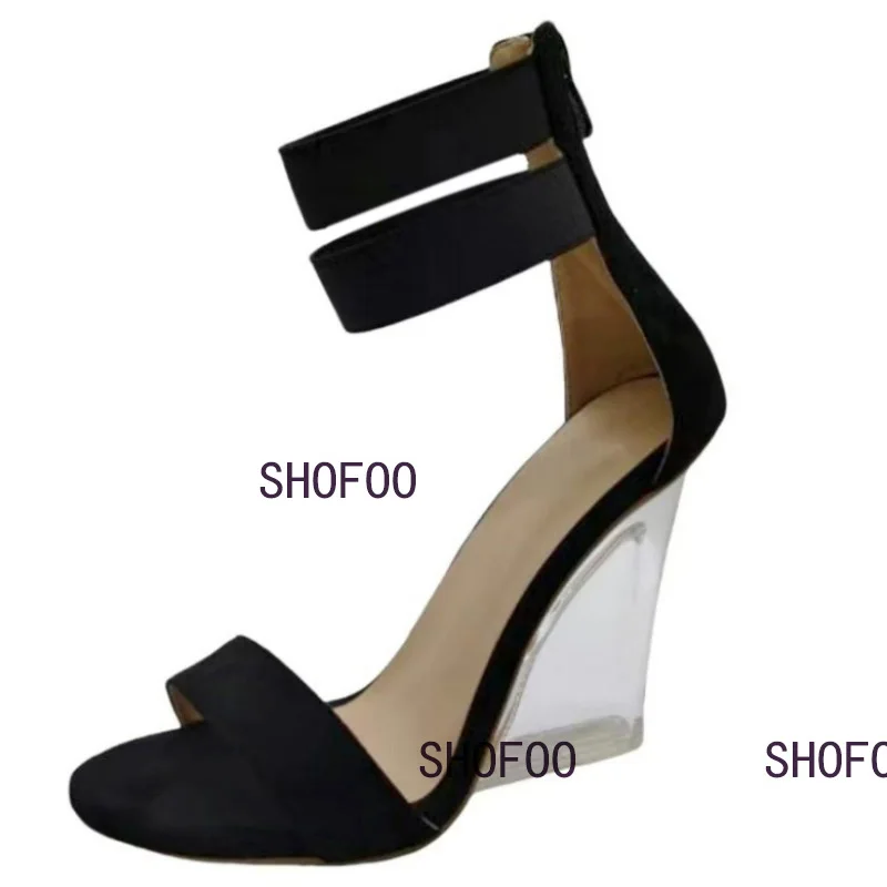 SHOFOO shoes Fashionable women's high-heeled sandals. About 11cm heel height. Transparent wedge sandals. Summer women's shoes.