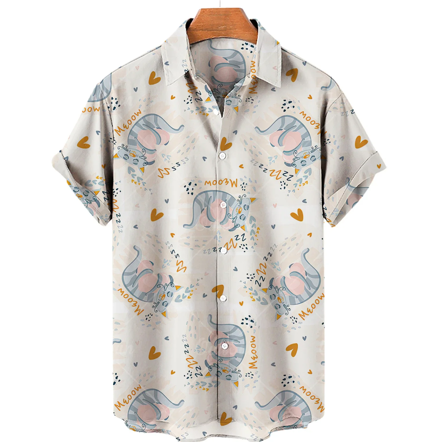 Nueva camisa con estampado de gato bonito, camisa hawaiana para hombre, Top informal de verano, camisa sencilla holgada de talla grande para mujer, Top con botones de un solo pecho 5xl