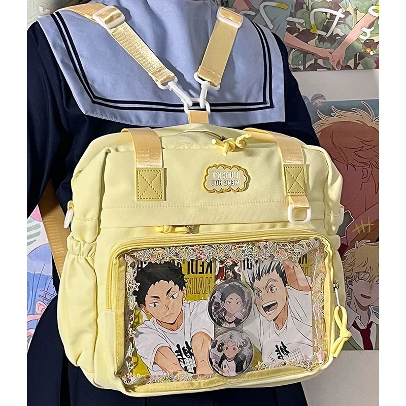 HAEX-Bolsos Harajuku Ita Para Mujer, Mochilas con insignia de Anime DIY E Girl, Mochilas informales de nailon de gran capacidad Para viaje