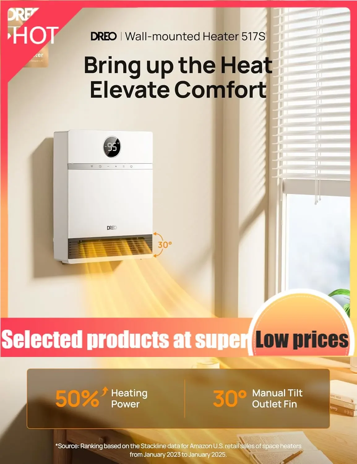 

Competitive Item-Smart Wall Heater, IP24 Electric PTC Space Heaters For Indoor Use, 30° Oscillation, Adjustable Thermostat, Remo