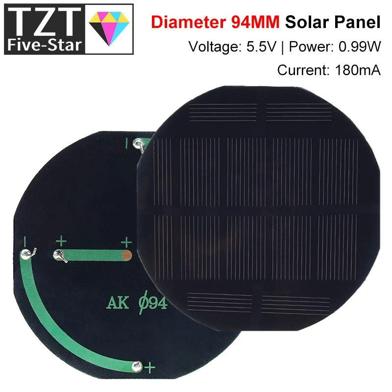 TZT 5.5V 180mA Solar Panel Polycrystalline 90*90MM 0.99W Mini Sunpower Solar System DIY for Battery Cell Phone Charger