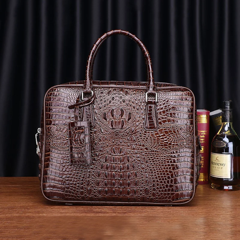 

Fashionable Briefcase for Men, Genuine Leather Business Bag, Luxurious Handbag, Crocodile Pattern, Shoulder Bag, Trend