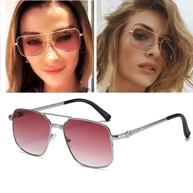 

MIZHO New Metal Square Frame Yellow Sunglasses Women Trendy UV Protection Festival Fake Glasses Men Vintage Red Lens Oculos