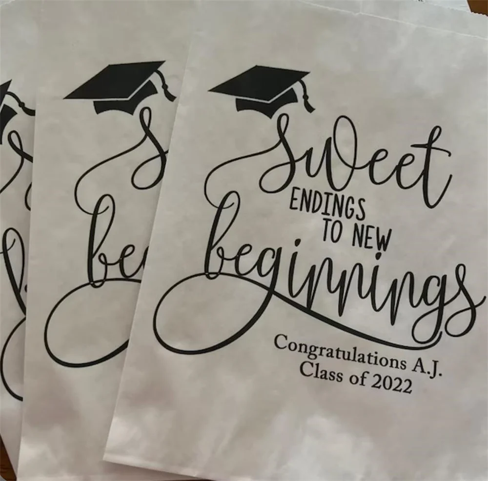 50 Graduation Party Decor, Sweet Ending, Graduation Favor Bags,Cookie Bags, High School Graduation Decorations