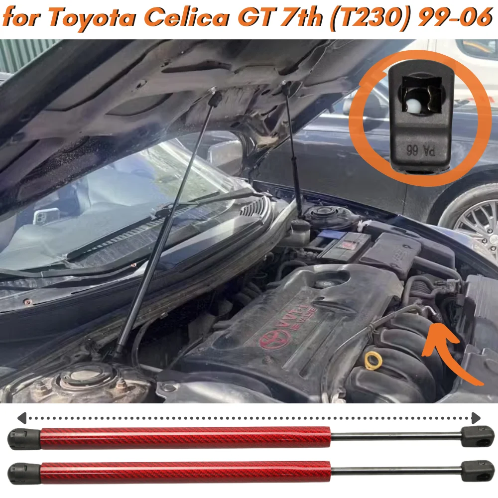 

Qty(2) Hood Struts for Toyota Celica GT 7th (T230) 1999-2006 Front Bonnet Modify Gas Springs Shock Absorbers Lift Supports Bars