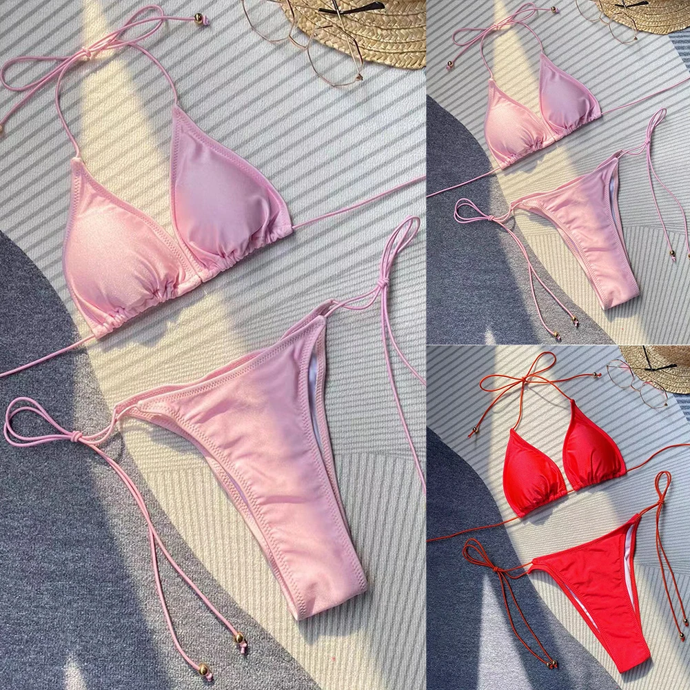 Set Bikini baju renang seksi pakaian renang wanita setelan mandi potongan Tinggi pantai Push Up