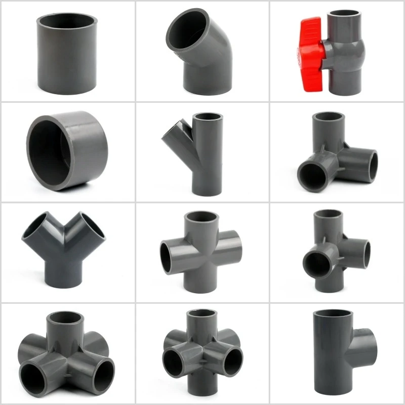 20/25/32/40/50mm Grey PVC Pipe Connector Straight Elbow Tee Water Pipe Adapter Aquarium Water Supply 4 5 6 Ways Joint Ball Valve