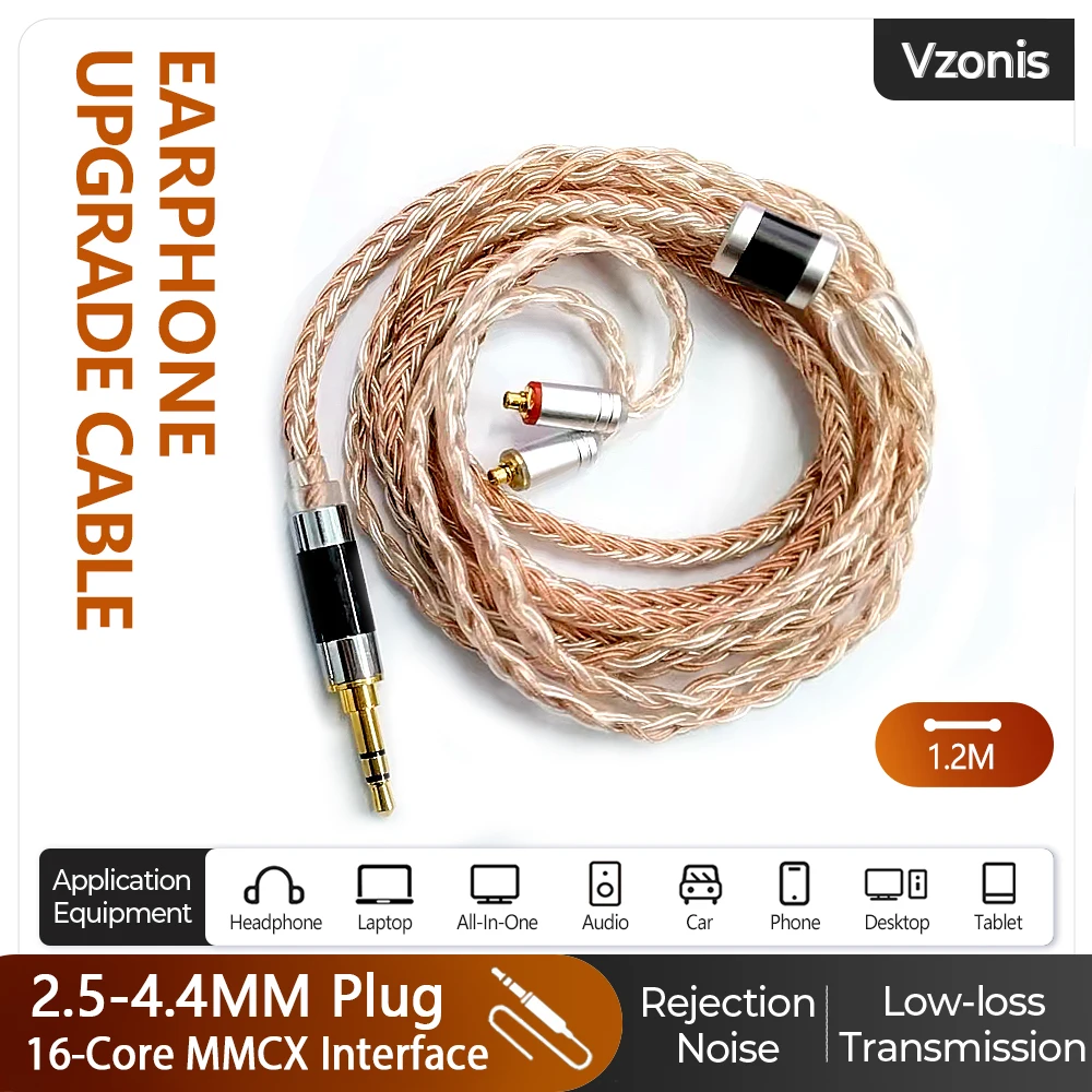 Earphone Upgrade Cable Woven by Silver and Copper with 2.5/3.5/4.4MM to MMCX Interface for SHURE SE535 SE215 SE425 UE900 W40