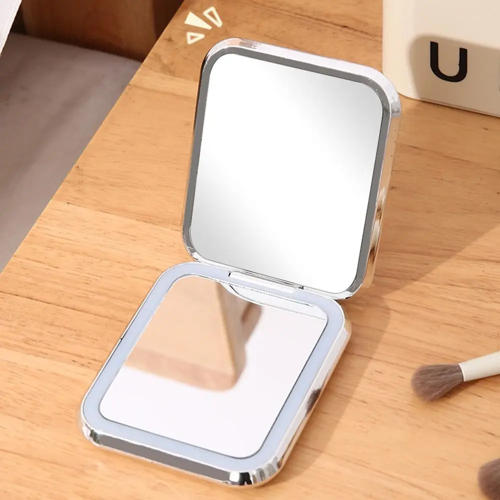Espelho de maquiagem led dupla face, mini chapeamento, espelhos cosméticos para viagem, recarregável por usb, espelho de bolso regulável com luz para escritório