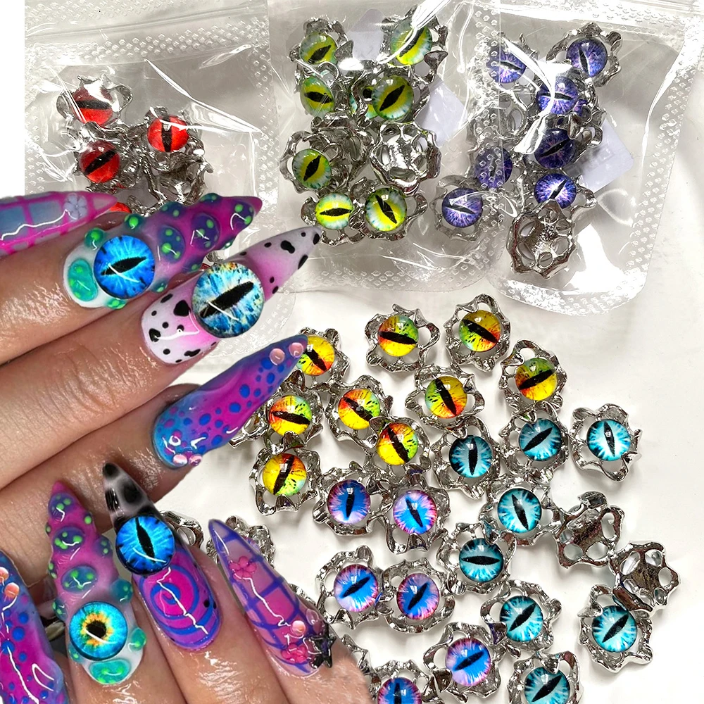 10Pcs 3D Crystal Eyeball Nail Art Rhinestones 13x15mm Dragon Eye Beads Y2k Halloween Nail Charms Glass Devil Eyes Nails Decorati